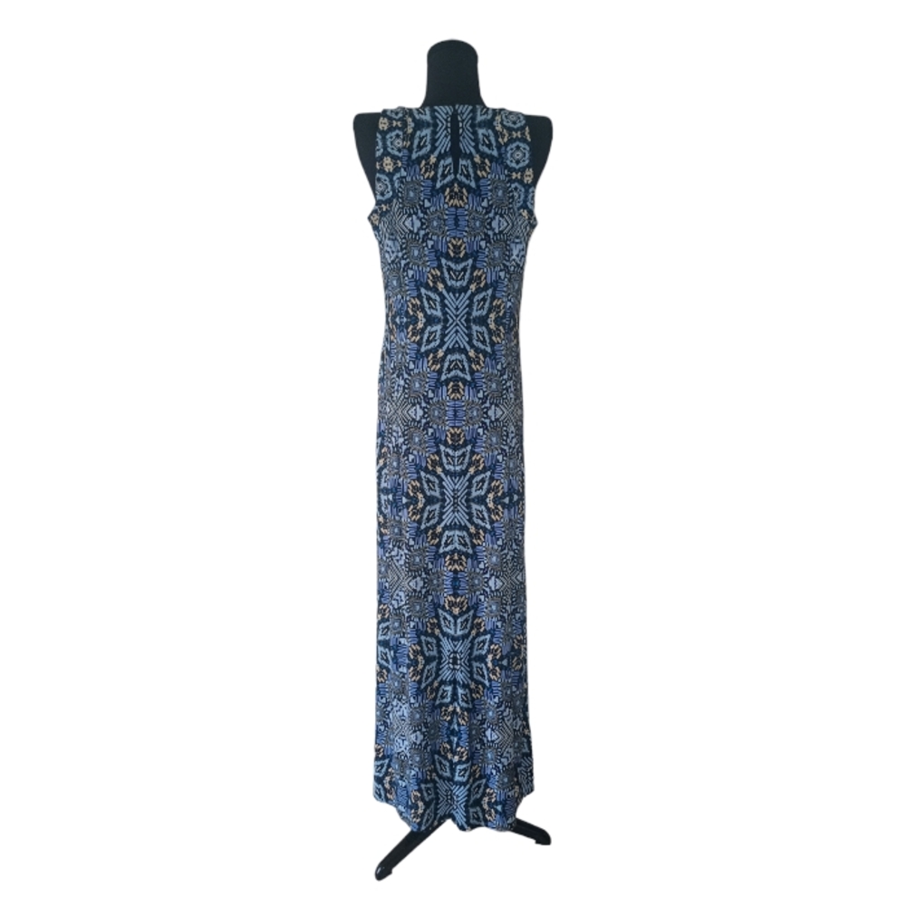 London Times Blue Aztec Print Sleeveless Maxi Dress - Picture 6 of 8